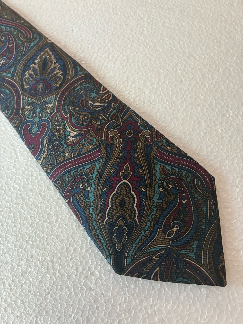 Briar Made in Italy Paisley 100% Silk Tie in Teal, Burgundy and Gold